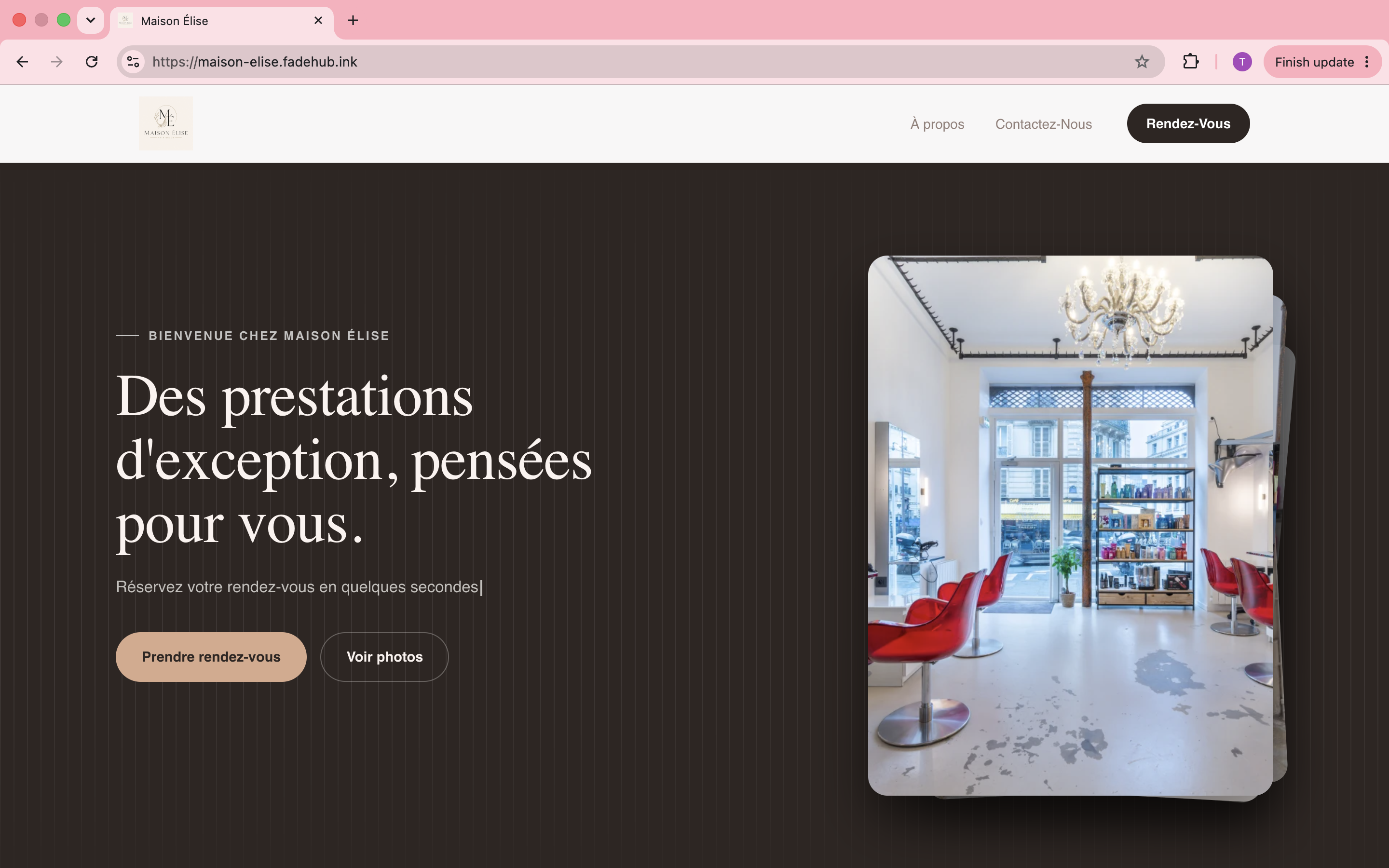 Section d'accueil d'un salon sur FadeHub